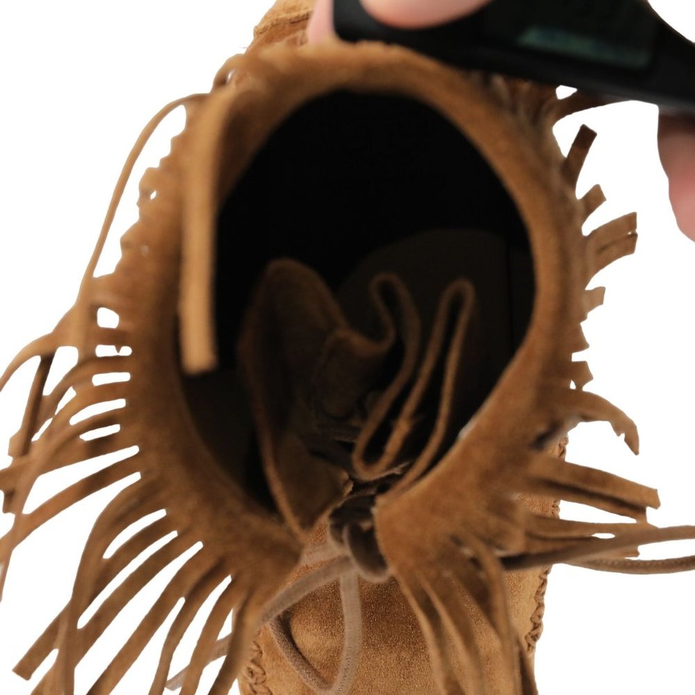 Tory Burch Sonoma Bootie Fringe Suede Brown Women's 5.5 Ankle Moccasins Boots - Picture 15 of 16